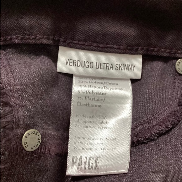 PAIGE DENIM VERDUGO COATED ULTRA SKINNY ANKLE JEANS SZ 30 velvet Plum - Picture 6 of 9
